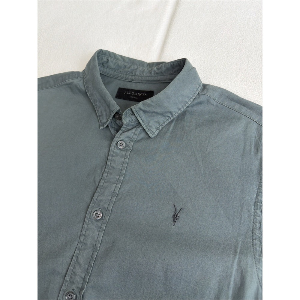 AllSaints Hawthorne Blue Button Down Shirt Mens Small Slim Fit Long Sleeve